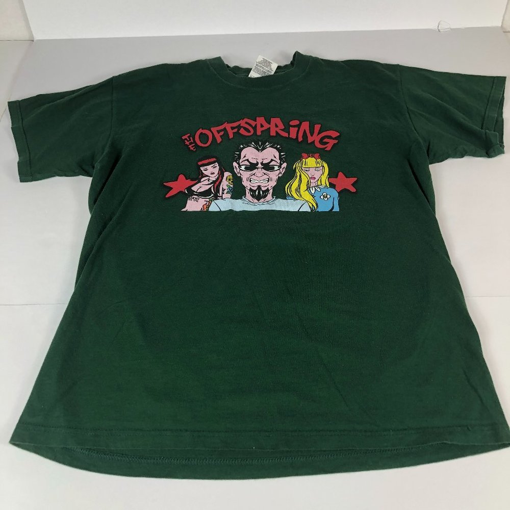 Vintage 1990's The Offspring Shirt Men's Medium Green Graphic Print Short Sleeve